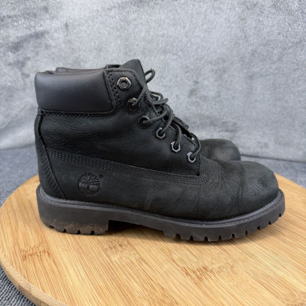 Timberland TB112707001 Boots Boys Size 1 Black Nubuck Combat Winter Lace Up